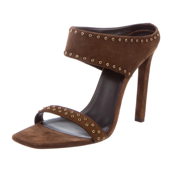 Saint Laurent Suede Studded Slides - Picture 2 of 5